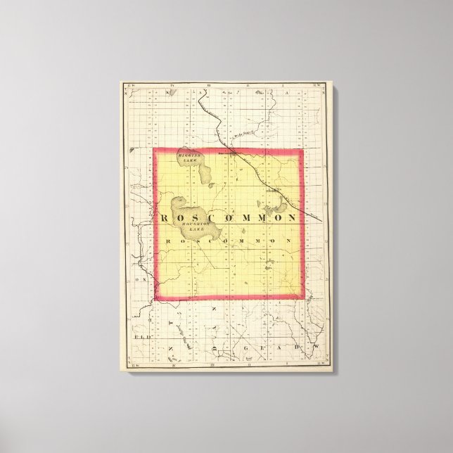 Lienzo Mapa del condado de Roscommon, Michigan (Anverso)