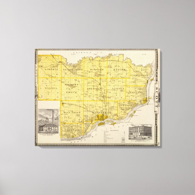 Lienzo Mapa del condado de Scott, estado de Iowa (Anverso)