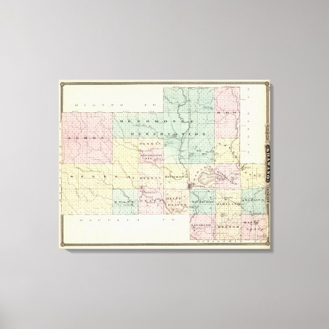 Lienzo Mapa del condado de Shawano, estado de Wisconsin (Anverso)