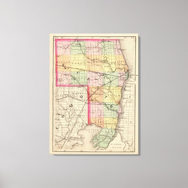 Lienzo Mapa del condado de St Clair, Michigan (Anverso)