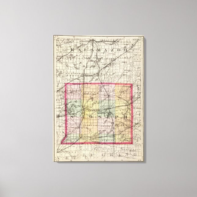 Lienzo Mapa del condado de St Joseph, Michigan (Anverso)