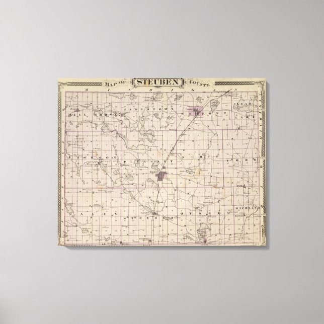 Lienzo Mapa del condado de Steuben Indiana (Anverso)