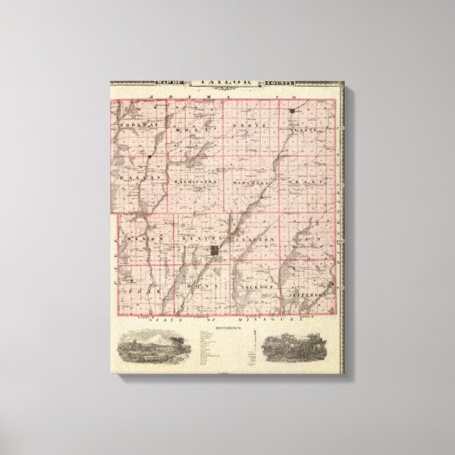Lienzo Mapa del condado de Taylor, estado de Iowa (Anverso)