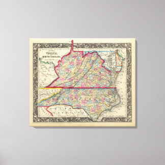 Lienzo Mapa del Condado de Virginia y Carolina del Norte