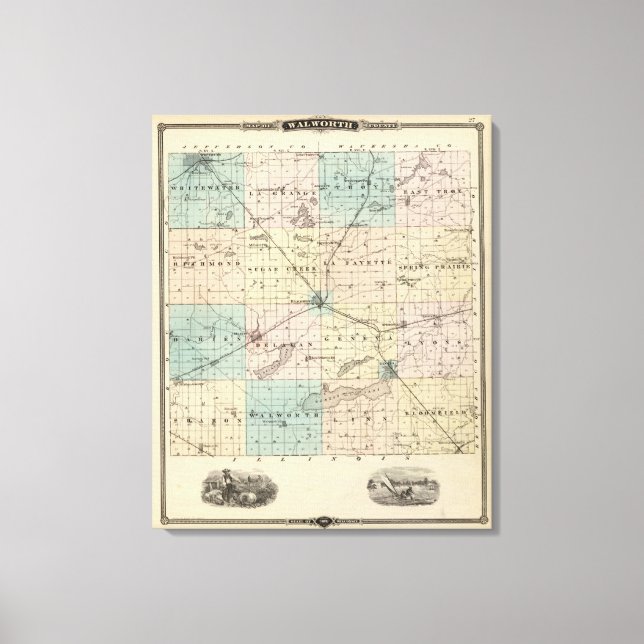 Lienzo Mapa del condado de Walworth, estado de Wisconsin (Anverso)