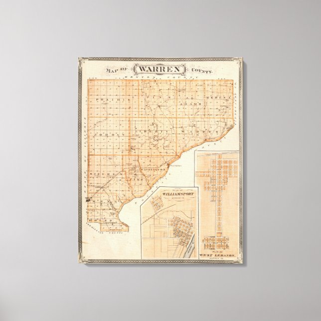 Lienzo Mapa del condado de Warren con el plan del oeste d (Anverso)