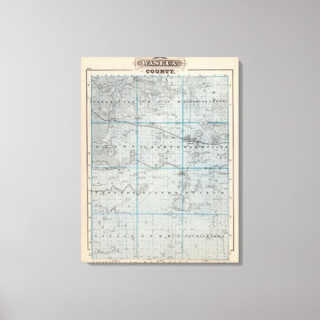 Lienzo Mapa del condado de Waseca, Minnesota (Anverso)