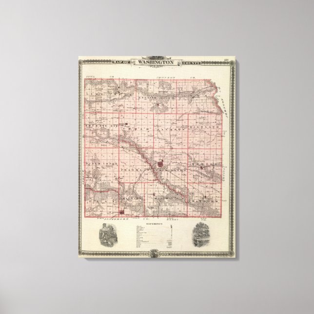 Lienzo Mapa del condado de Washington, estado de Iowa (Anverso)