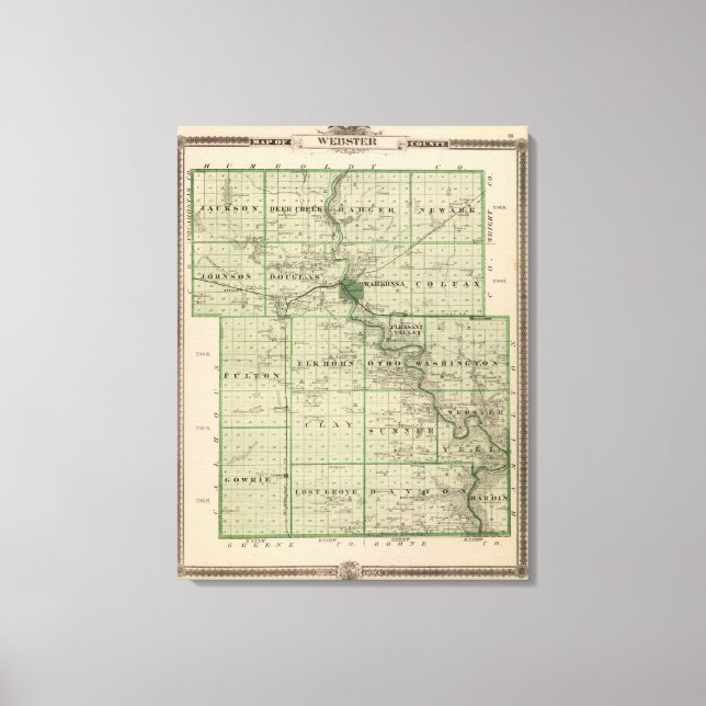 Lienzo Mapa del condado de Webster, estado de Iowa (Anverso)