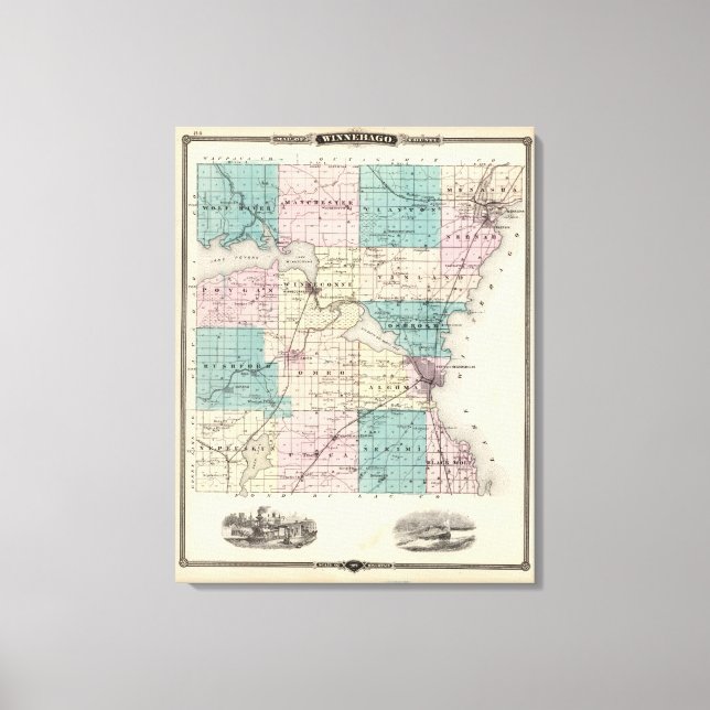 Lienzo Mapa del condado de Winnebago, estado de Wisconsin (Anverso)