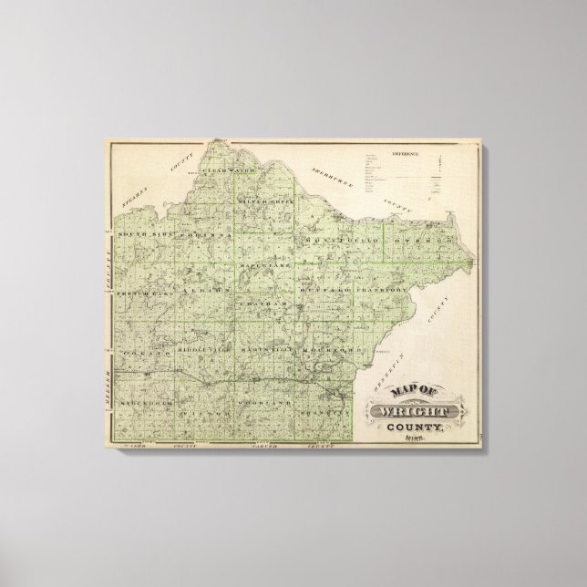 Lienzo Mapa del condado de Wright, Minnesota (Anverso)