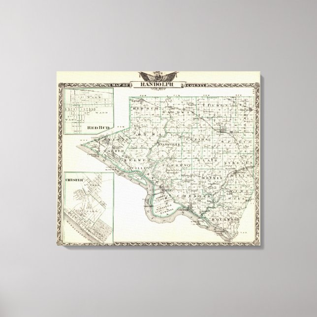 Lienzo Mapa del condado Randolph, Red Bud y Chester (Anverso)