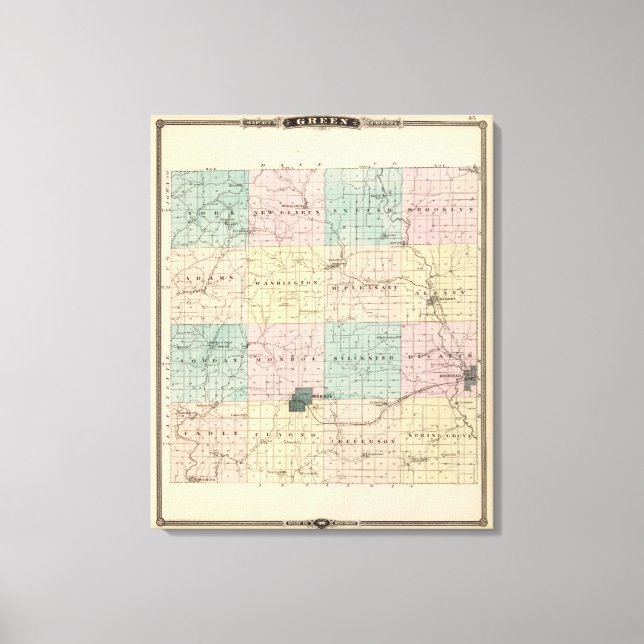 Lienzo Mapa del Condado Verde, Estado de Wisconsin (Anverso)