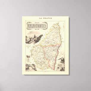 Lienzo Mapa del departamento de Ardeche de 1858, Poster d