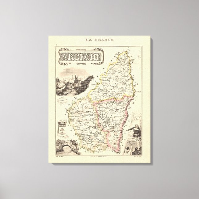 Lienzo Mapa del departamento de Ardeche de 1858, Poster d (Anverso)