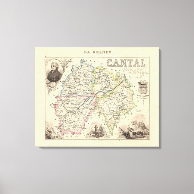 Lienzo Mapa del departamento de Cantal, Poster de Francia (Anverso)