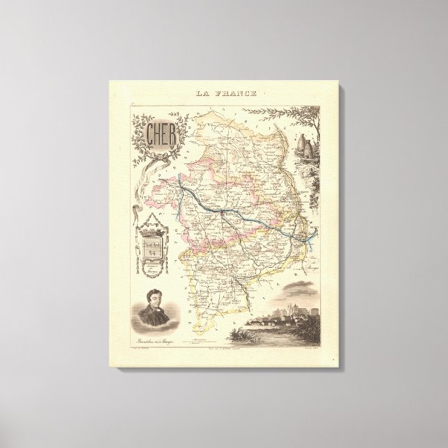 Lienzo Mapa del Departamento de Cher de 1858, Poster de F (Anverso)