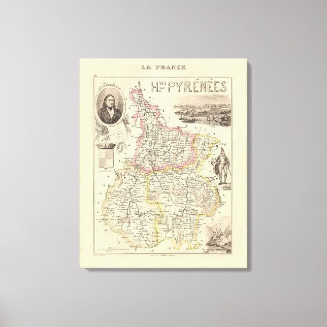 Lienzo Mapa del departamento de Hautes Pyrenees, Francia  (Anverso)