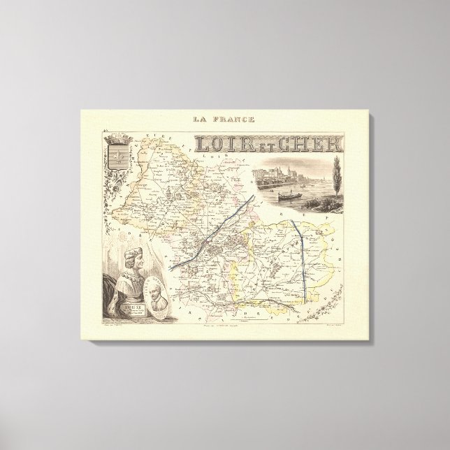 Lienzo Mapa del departamento de Loir et Cher, Francia Pos (Anverso)