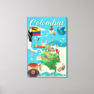 Lienzo Mapa del dibujo animado de Colombia