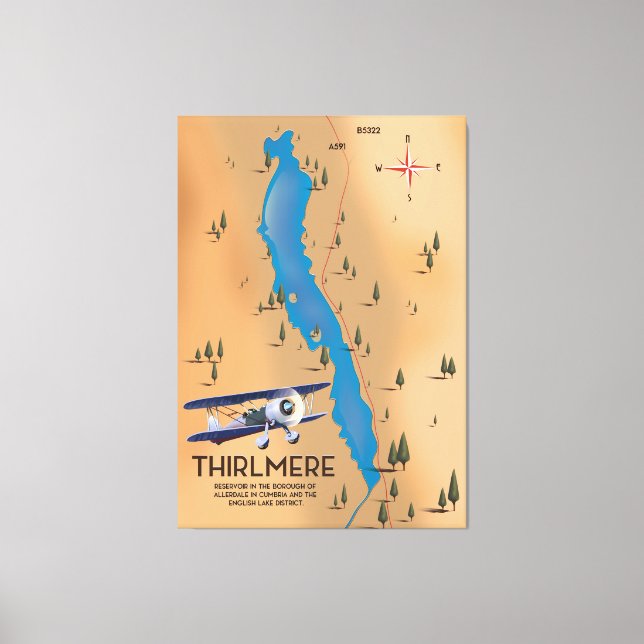 Lienzo Mapa del distrito del embalse de Thirlmere (Anverso)