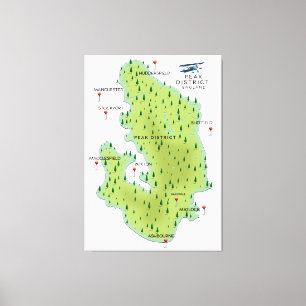 Lienzo Mapa del Distrito Peak de Inglaterra
