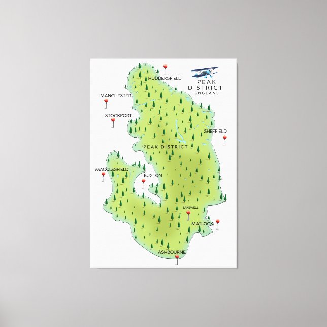 Lienzo Mapa del Distrito Peak de Inglaterra (Anverso)