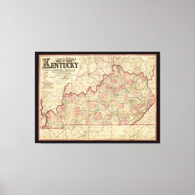 Lienzo Mapa del estado de Kentucky por James Lloyd (1862) (Anverso)