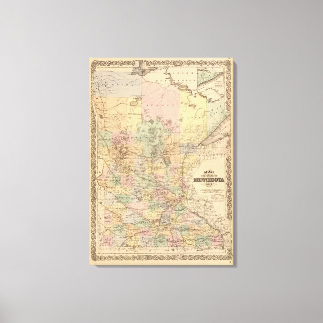 Lienzo Mapa del estado de Minnesota, 1874 (Anverso)