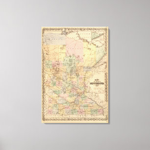 Lienzo Mapa del estado de Minnesota, 1874