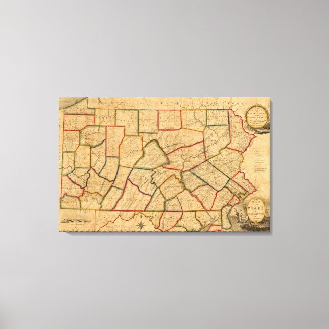 Lienzo Mapa Del Estado De Pensilvania (Anverso)