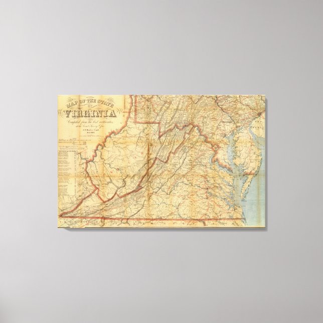 Lienzo Mapa del estado de Virginia (Anverso)