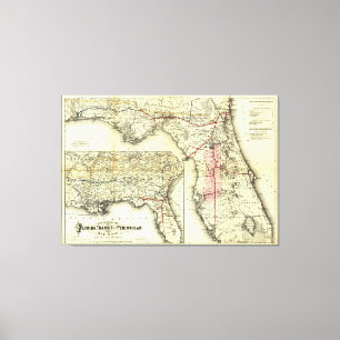 Lienzo Mapa del ferrocarril de la Florida del vintage