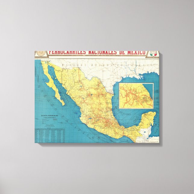 Lienzo Mapa del Ferrocarril Nacional de México (Anverso)
