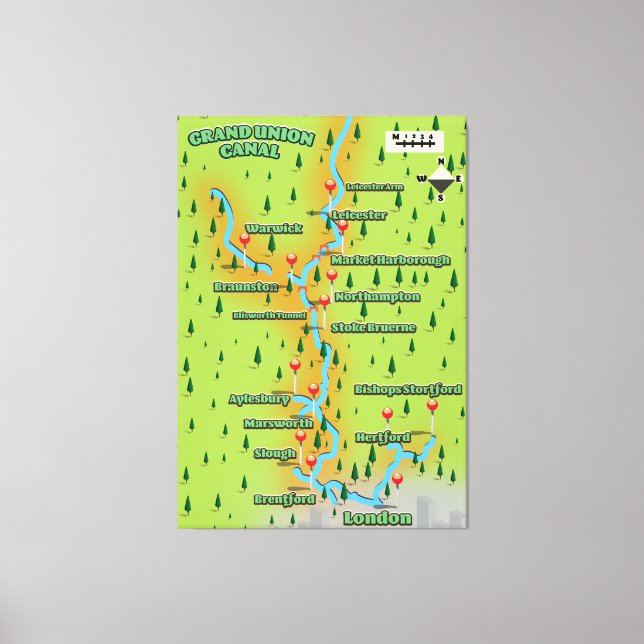 Lienzo Mapa del Grand Union Canal (Anverso)