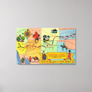 Lienzo Mapa del hotel LocationsCA de Fred Harvey a KS