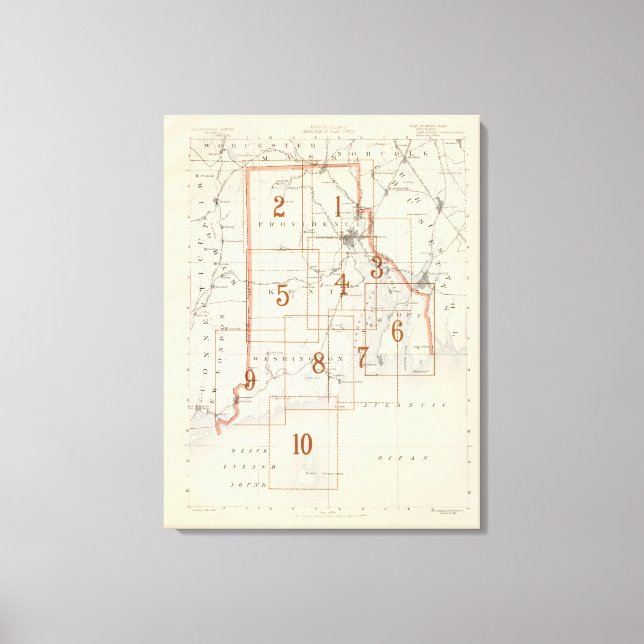 Lienzo Mapa del índice de Rhode Island (Anverso)