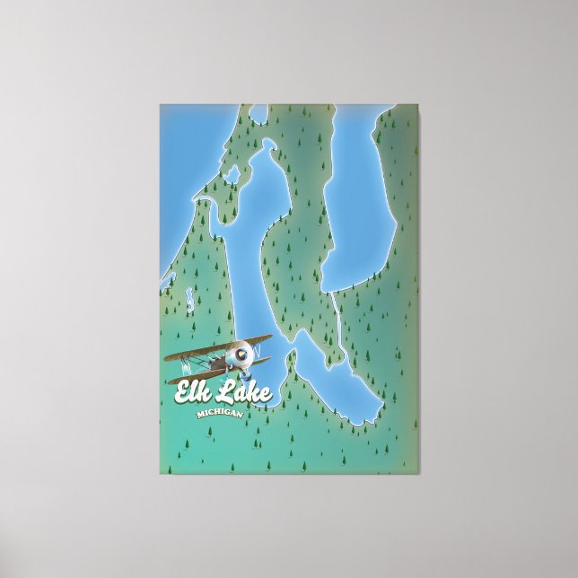 Lienzo Mapa del lago Elk Michigan (Anverso)