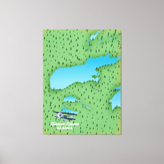 Lienzo Mapa del lago Iliamna Alaska (Anverso)