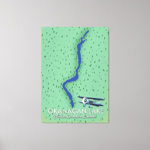 Lienzo Mapa del lago Okanagan Columbia Británica Canadá