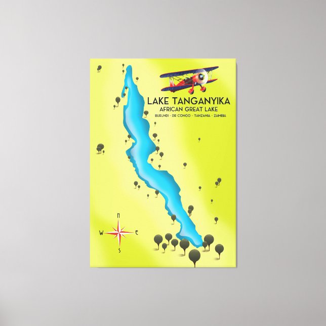 Lienzo Mapa del lago Tanganyika Africano (Anverso)