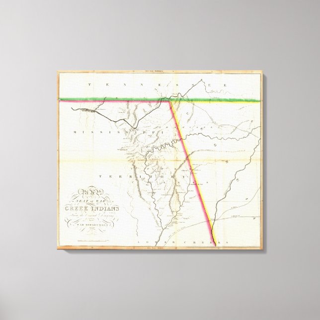 Lienzo Mapa del lugar de la guerra entre los indios creek (Anverso)
