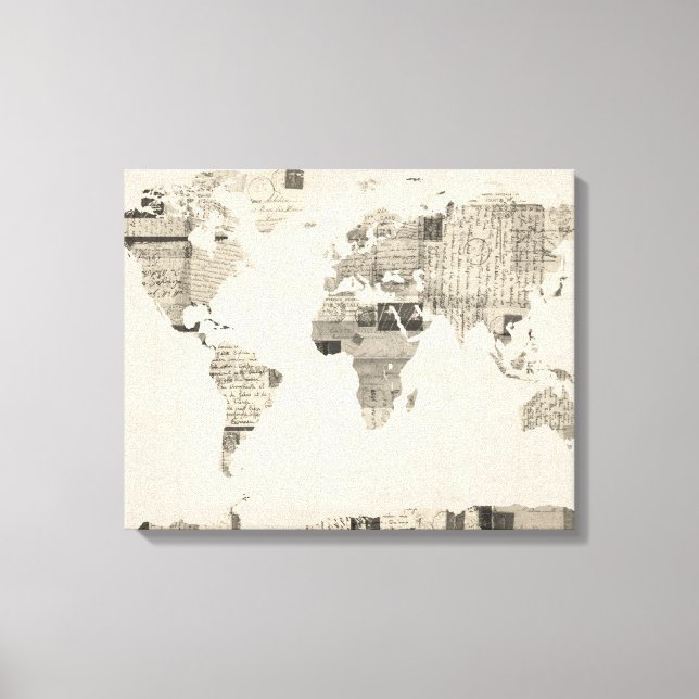 Lienzo Mapa del Mapa Mundial de las Viejas Postales (Anverso)
