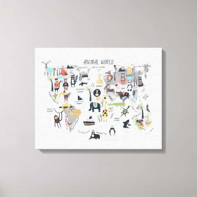 Lienzo Mapa del mundo animal (Anverso)
