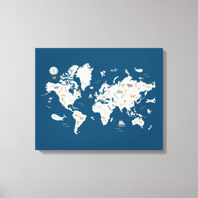 Lienzo Mapa del mundo animal (Anverso)