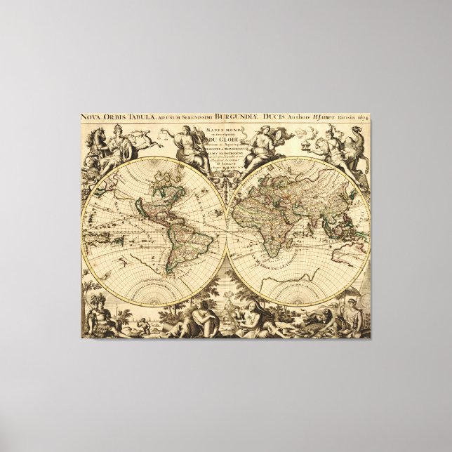 Lienzo Mapa del mundo antiguo, 1694, por Alexis Hubert Ja (Anverso)