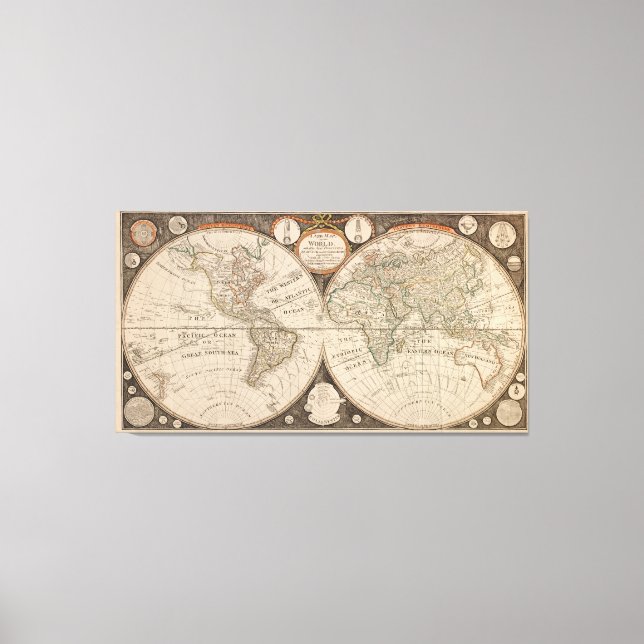 Lienzo Mapa del mundo antiguo, 1799 (Thomas Kitchen) (Anverso)