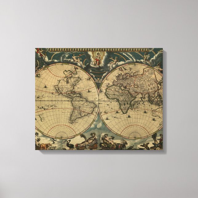 Lienzo Mapa del mundo antiguo de Joan Blaeu, alrededor de (Anverso)