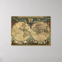 Lienzo Mapa del mundo antiguo de Joan Blaeu, alrededor de