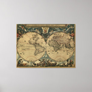Lienzo Mapa del mundo antiguo de Joan Blaeu, circa 1664